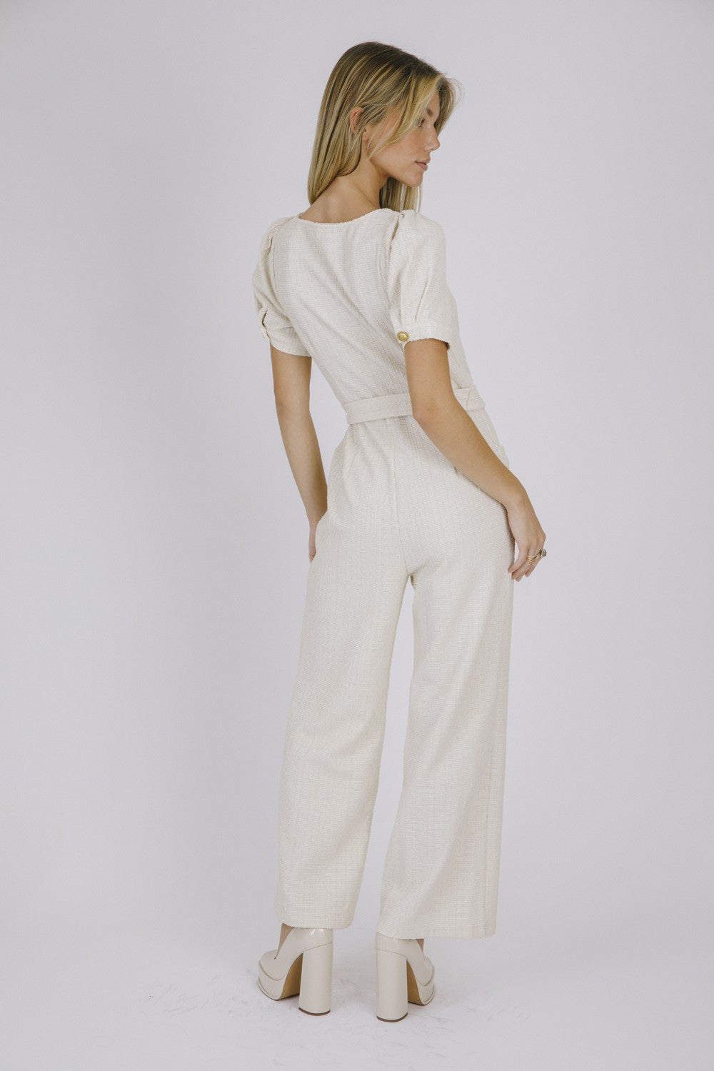 White & Gold Textured Jumpsuit