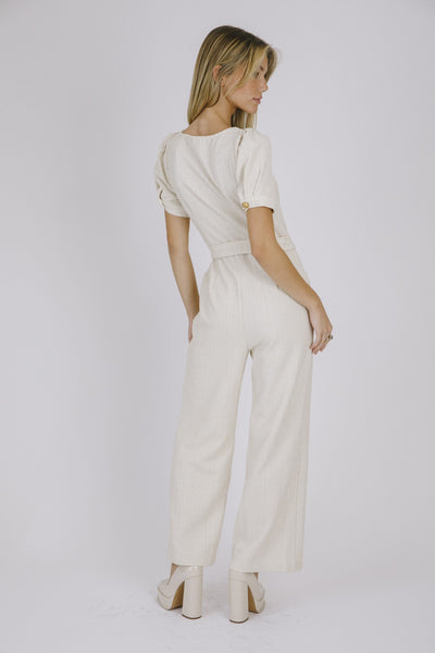 White & Gold Textured Jumpsuit