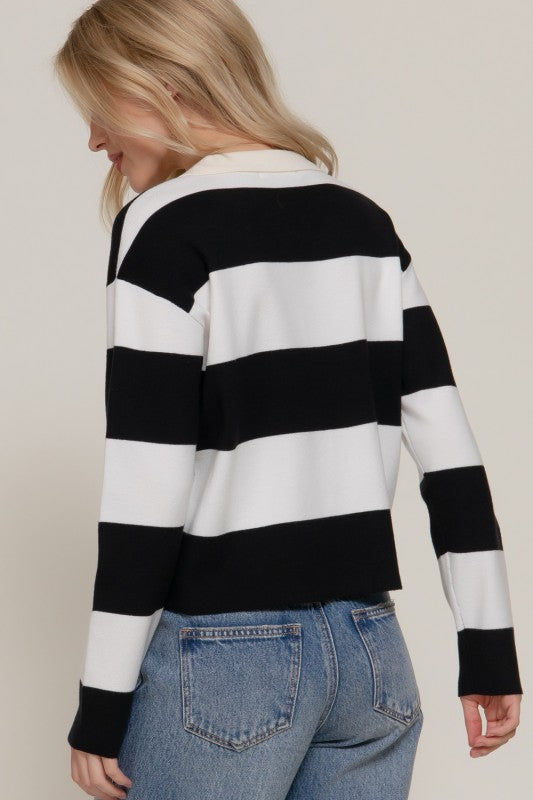 Black & White Rugby Polo Top