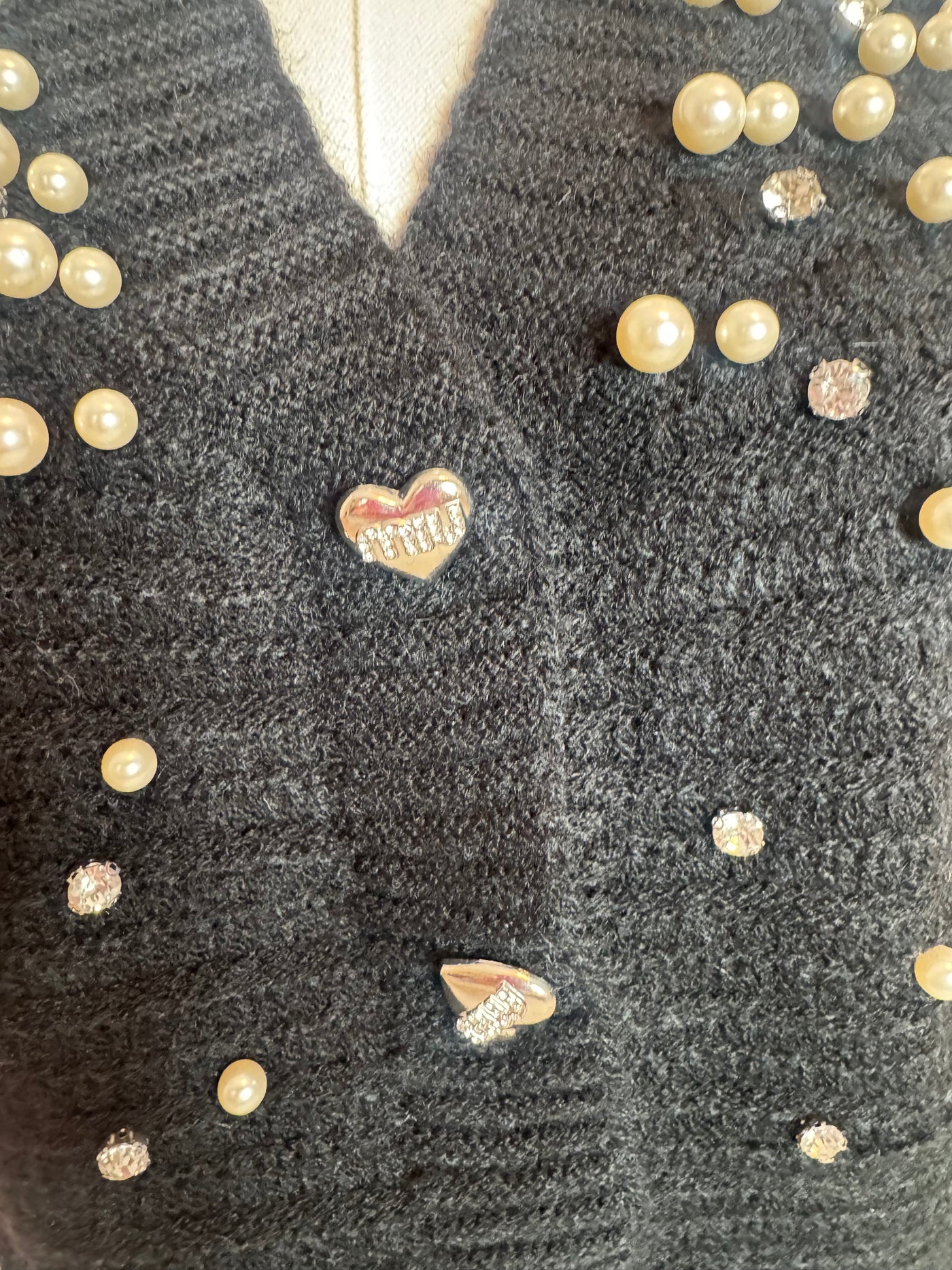 Black Pearl & Rhinestone Cardigan Sweater