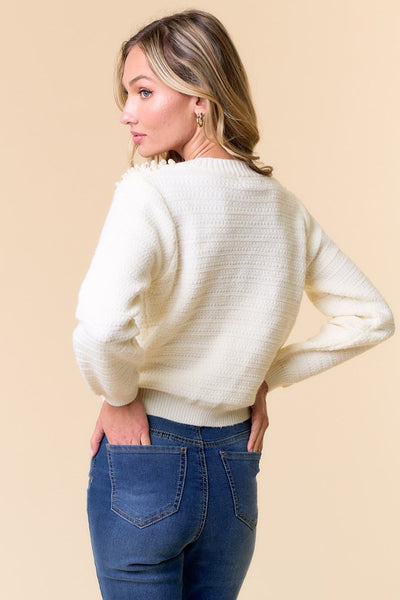 Ivory Pearl & Rhinestone Cardigan Sweater