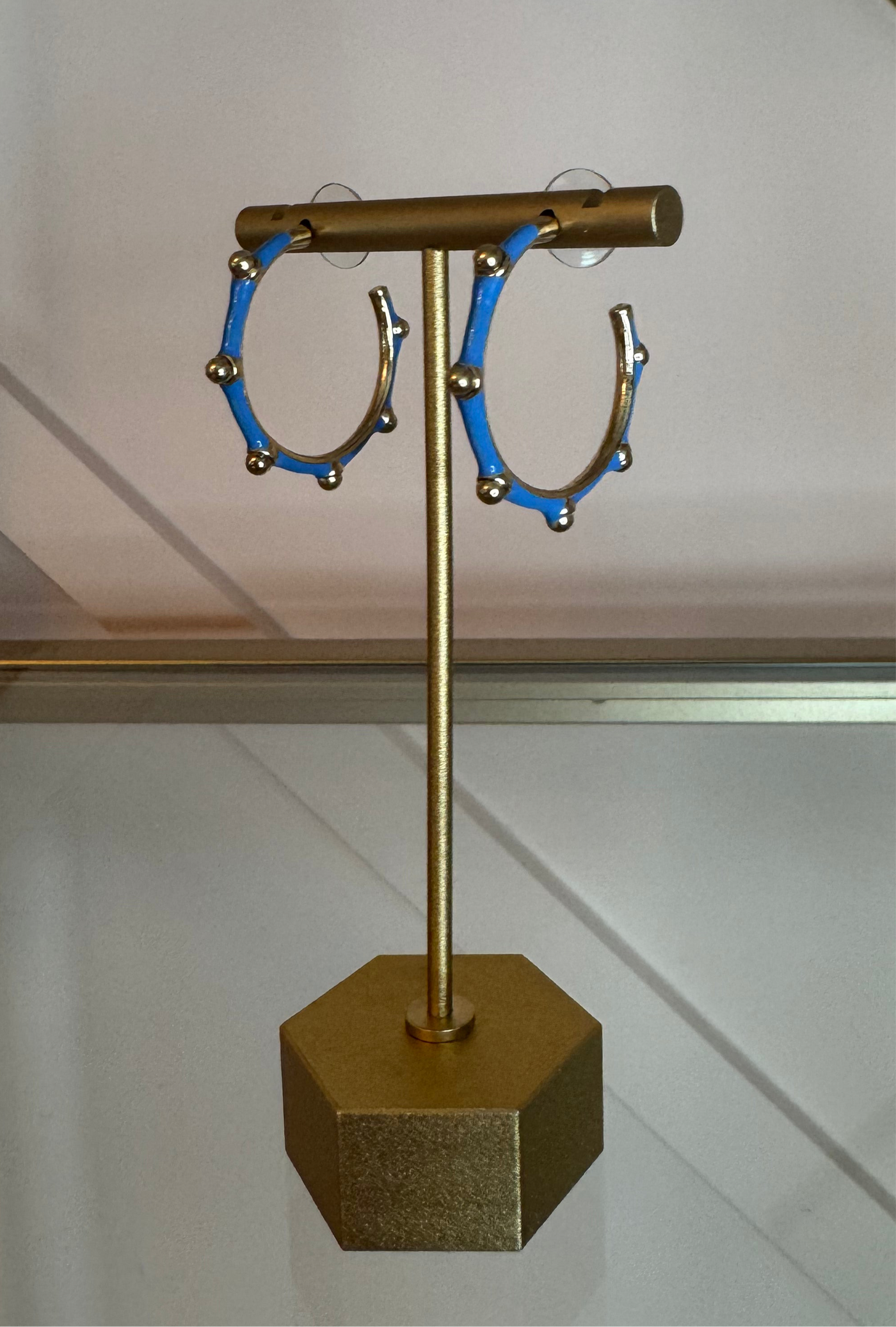Blue & Gold Dot Hoop Earrings