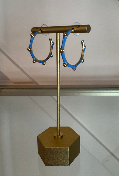 Blue & Gold Dot Hoop Earrings