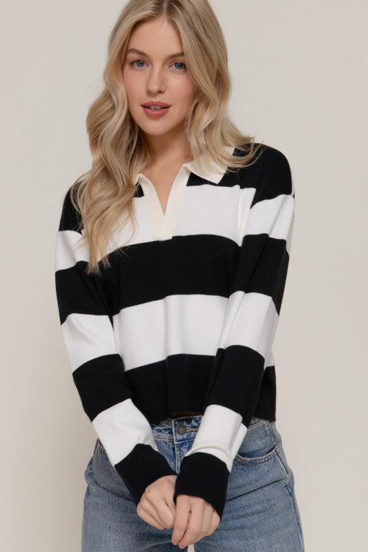 Black & White Rugby Polo Top