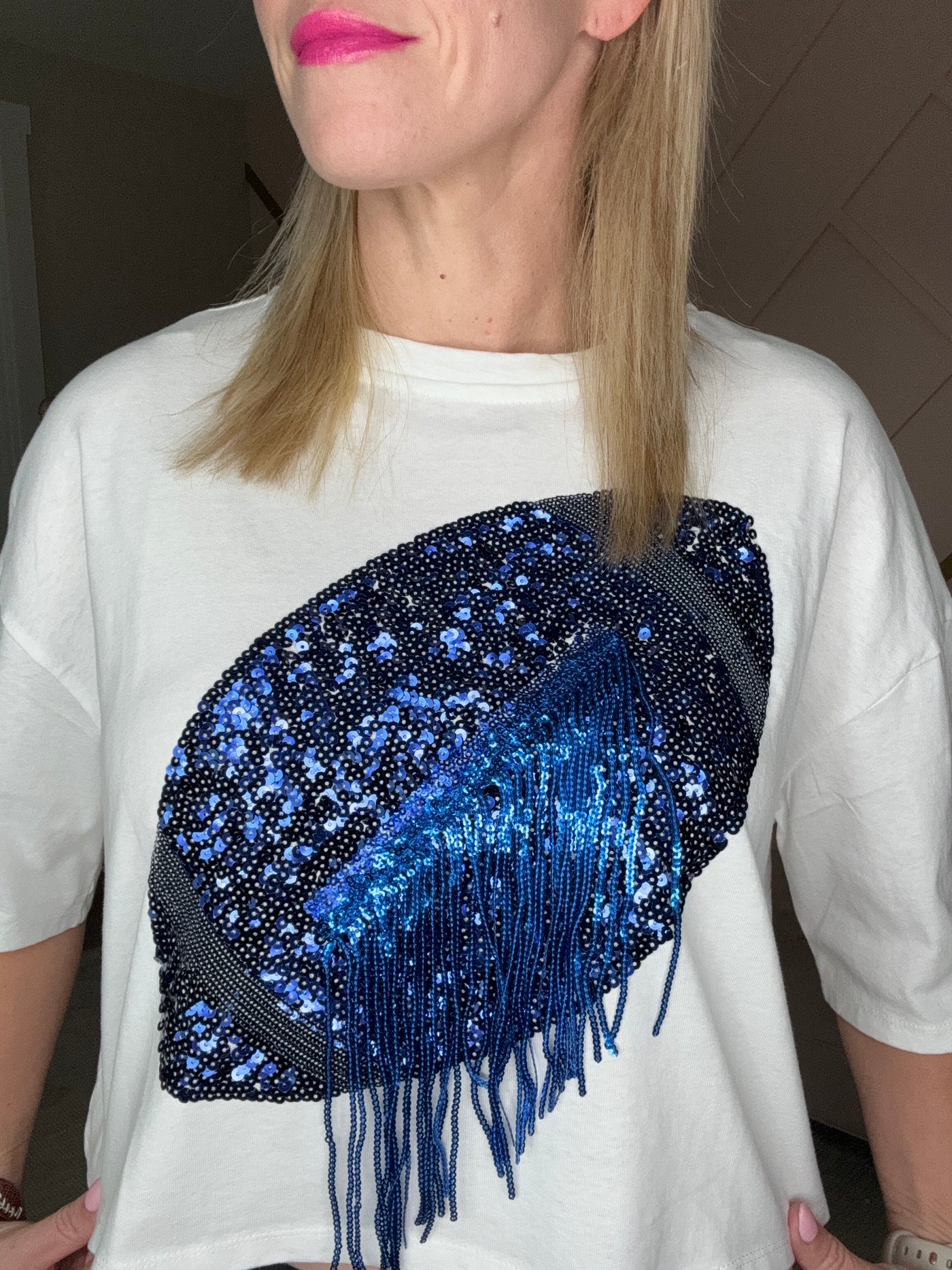 Blue Football Embellished Crop Top