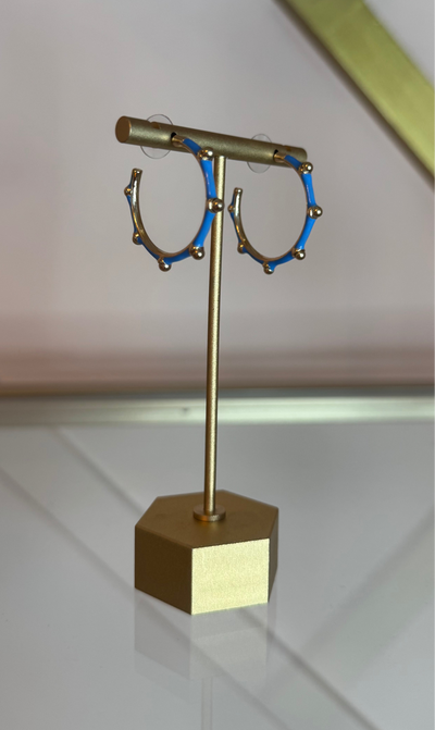 Blue & Gold Dot Hoop Earrings