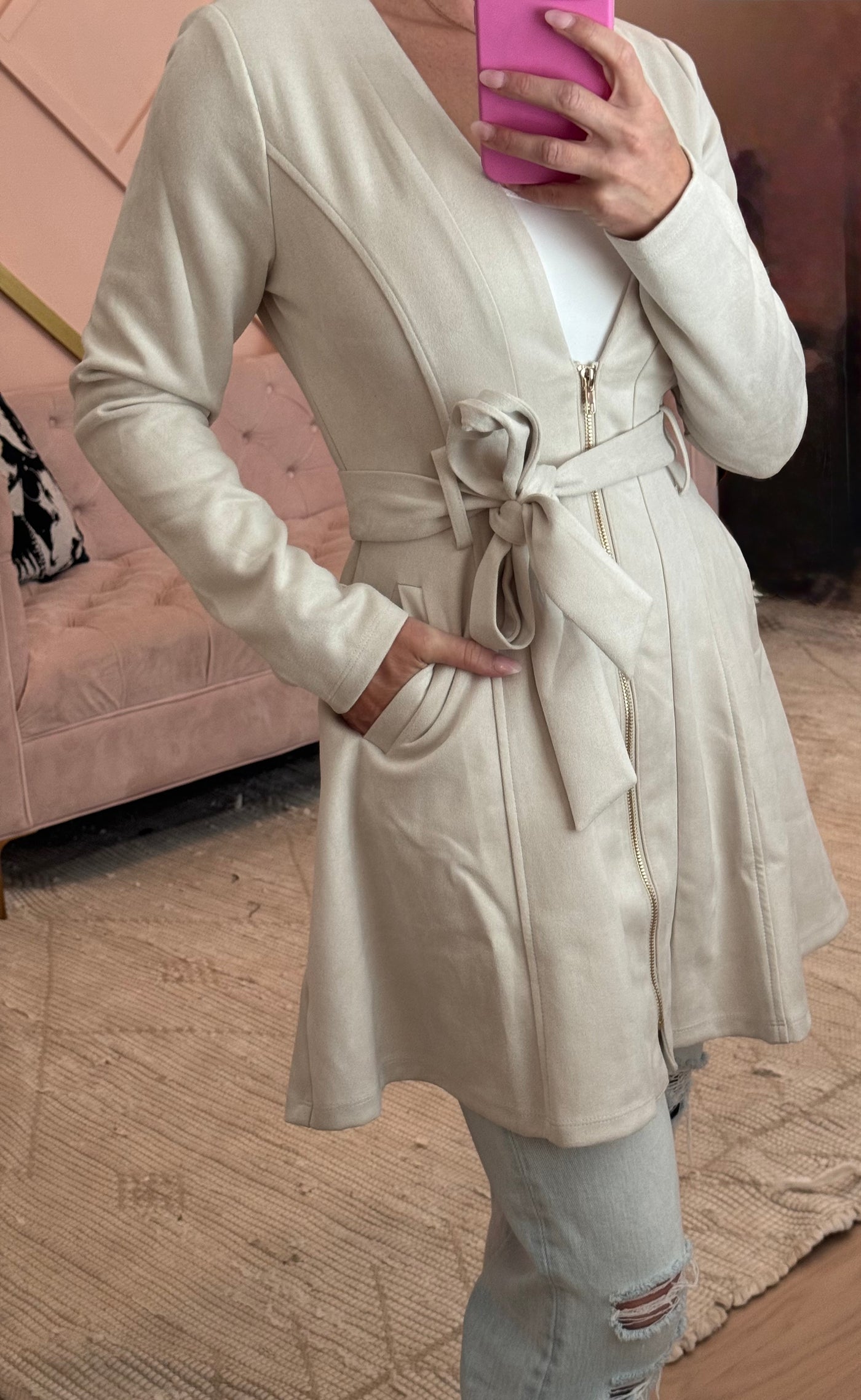 Cream Zip-Up Dress Jacket