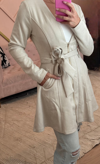 Cream Zip-Up Dress Jacket