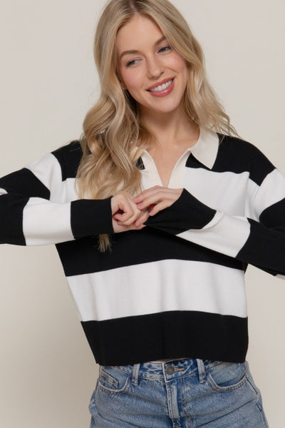 Black & White Rugby Polo Top