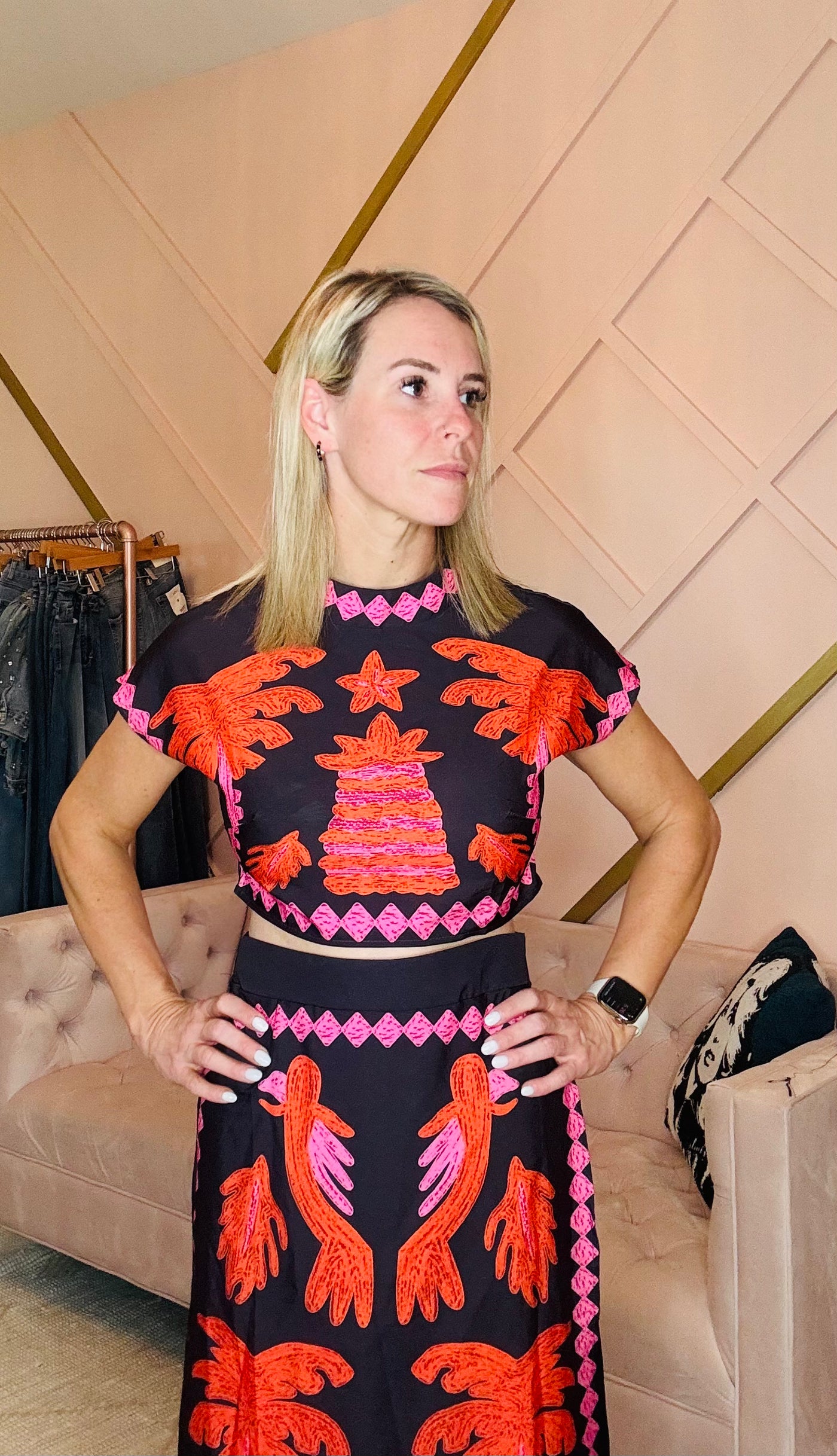Two Piece Palm Crop & Skirt Set