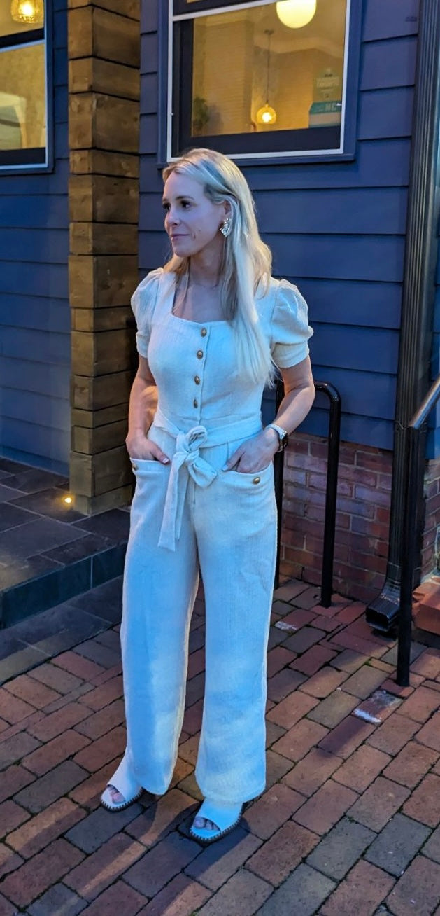 White & Gold Textured Jumpsuit