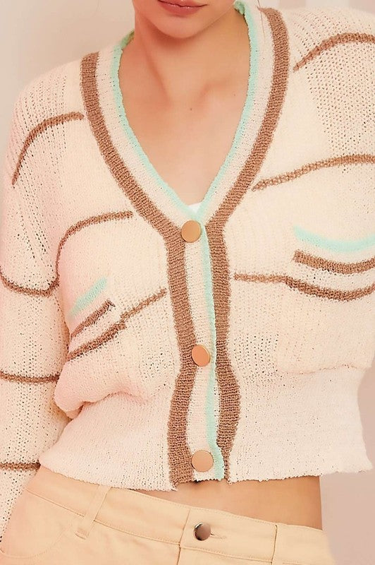 V Neck Cream Cardigan