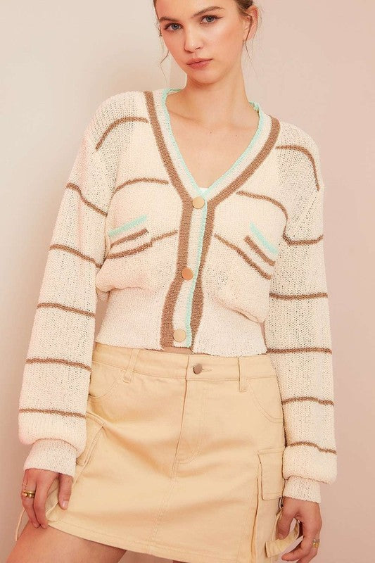 V Neck Cream Cardigan
