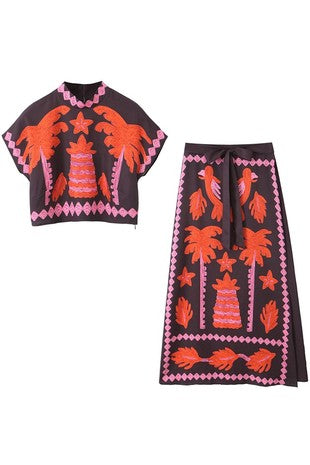 Two Piece Palm Crop & Skirt Set