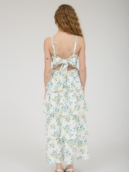 blue and green ruffle dress Veda Strappy Back Ruffle Maxi Dress Floral Green L main image 1