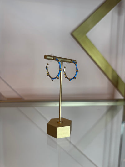Blue & Gold Dot Hoop Earrings