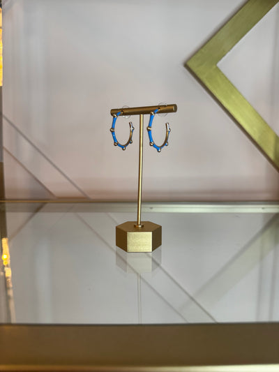 Blue & Gold Dot Hoop Earrings