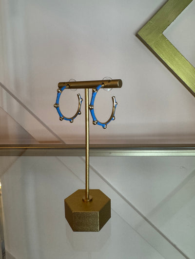 Blue & Gold Dot Hoop Earrings
