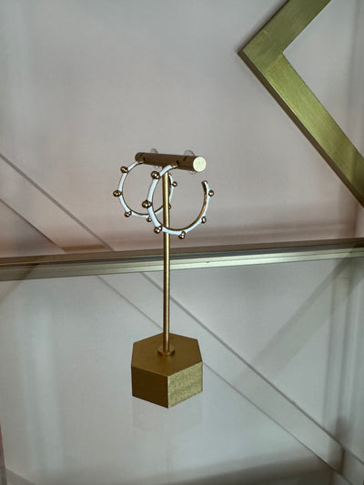 White & Gold Dot Hoop Earrings