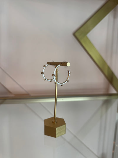 White & Gold Dot Hoop Earrings