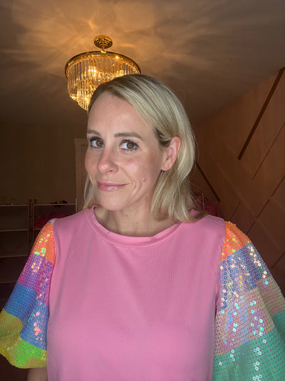 Pink Bubble Sleeve Sequined Top