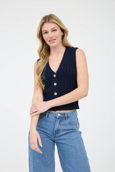 Navy V Neck Cable Vest