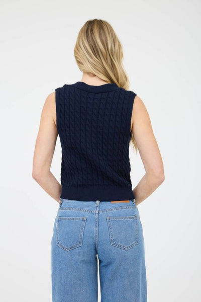Navy V Neck Cable Vest