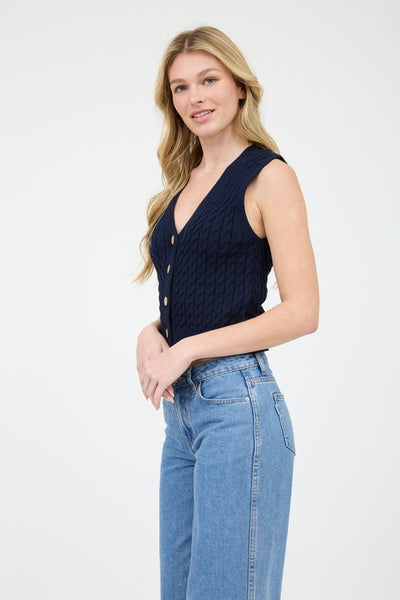 Navy V Neck Cable Vest