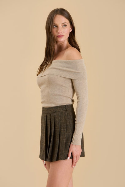 Camel off the shoulder sweater