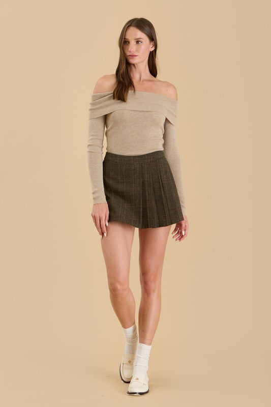 Camel off the shoulder sweater