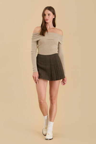Camel off the shoulder sweater