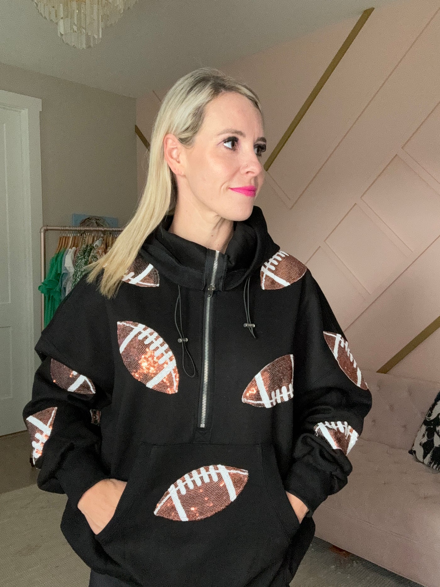 Black Embellished Football Pullover