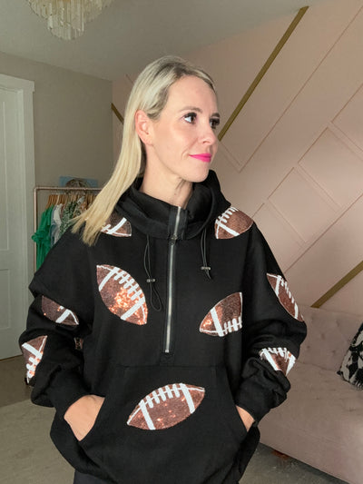 Black Embellished Football Pullover