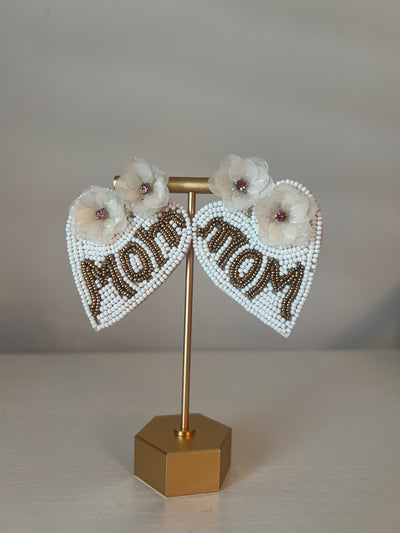 Mom Heart Shaped Beaded Earrings