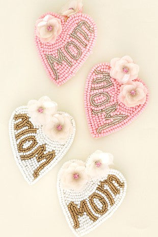 Mom Heart Shaped Beaded Earrings