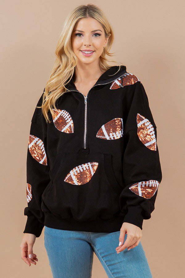 Black Embellished Football Pullover