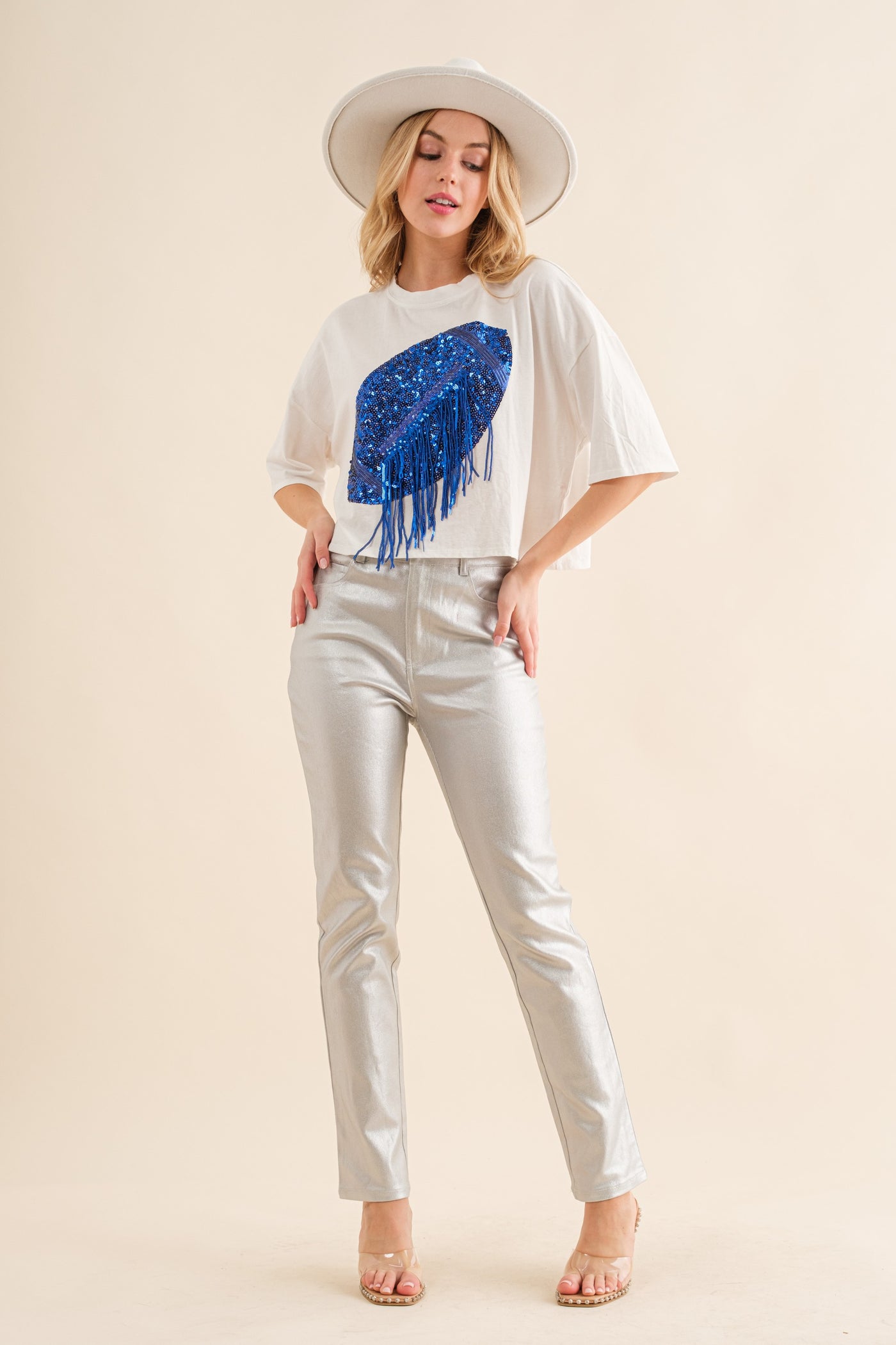 Blue Football Embellished Crop Top