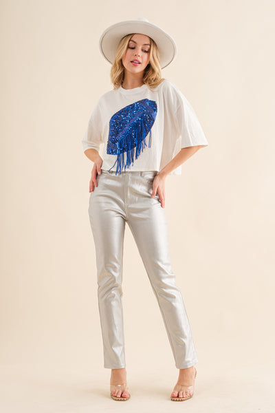 Blue Football Embellished Crop Top