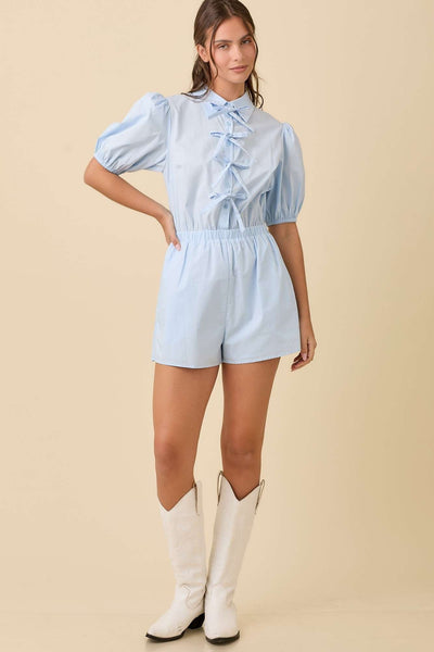Blue Collared Romper w/Pockets