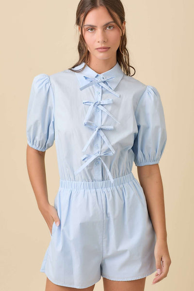 Blue Collared Romper w/Pockets