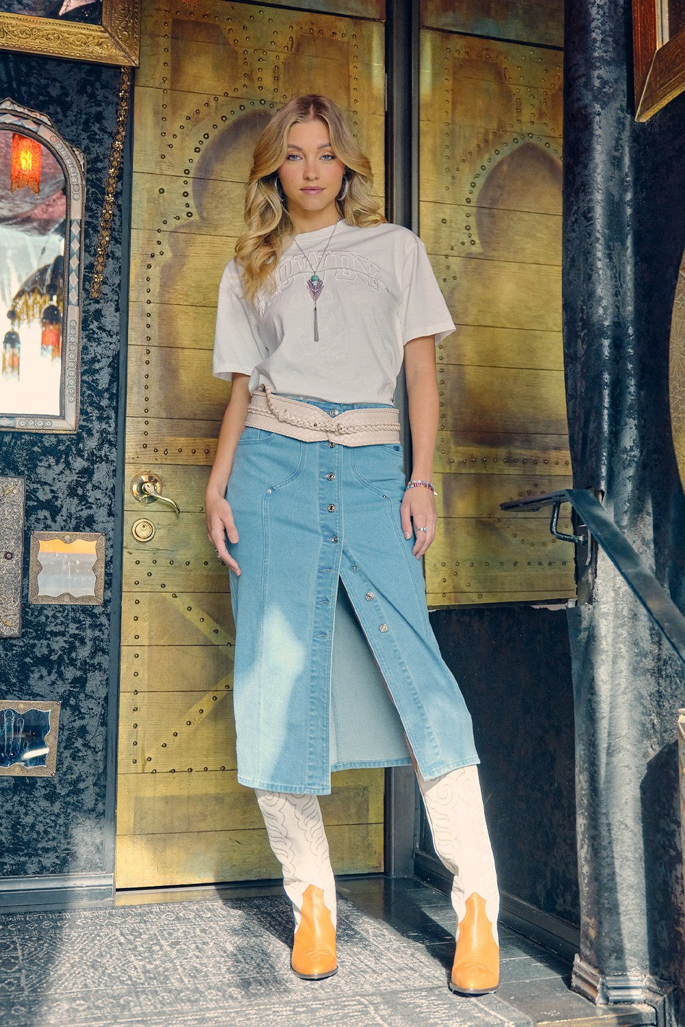 Light Wash Midi Denim Skirt