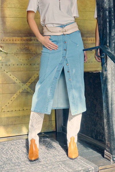 Light Wash Midi Denim Skirt