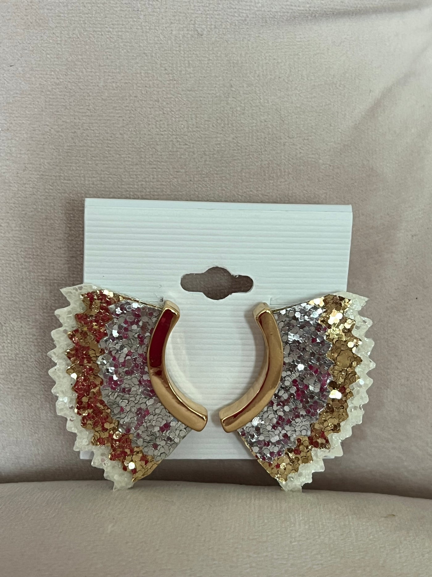 White & Gold Sparkle Wing Earrings