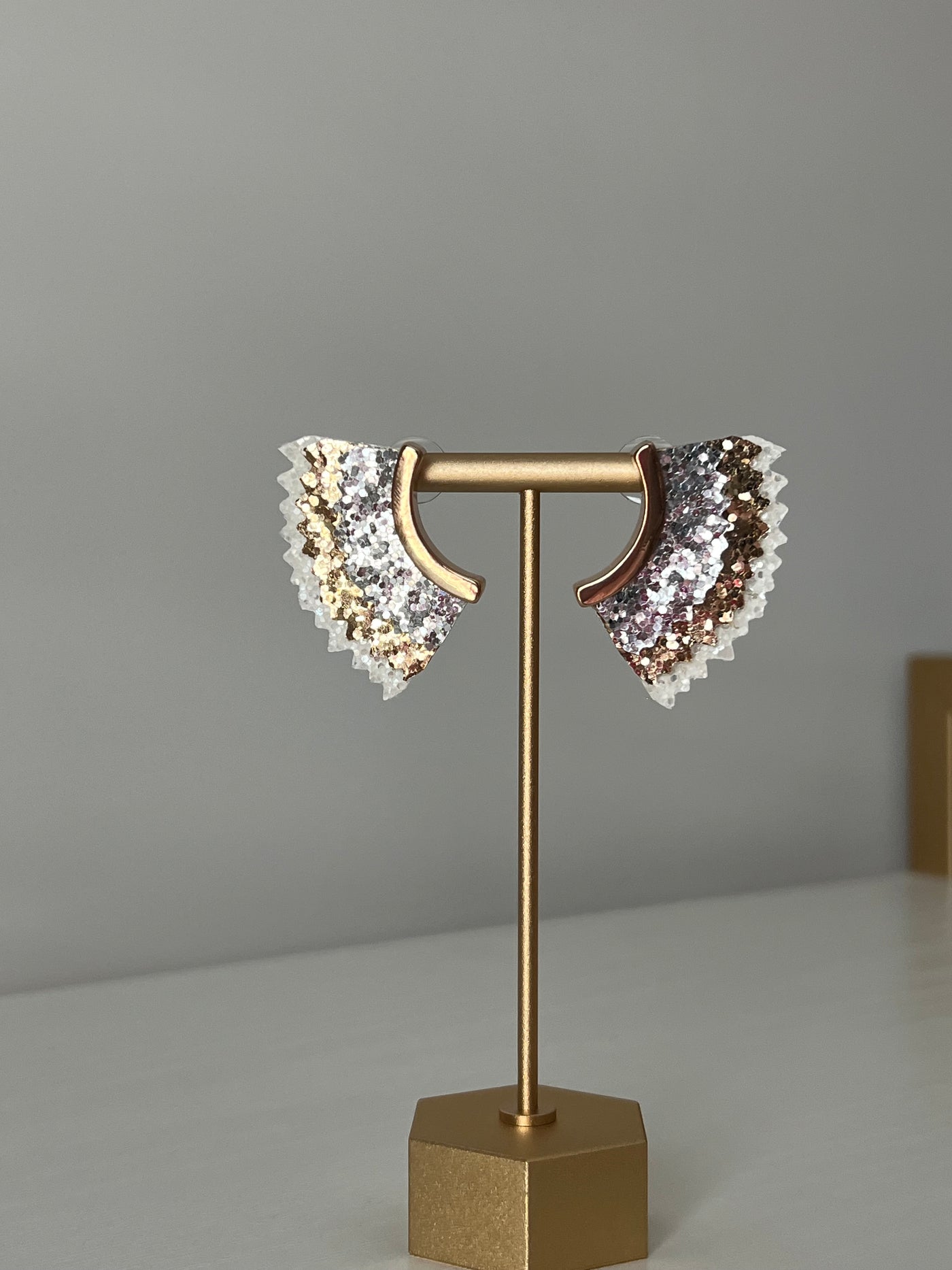 White & Gold Sparkle Wing Earrings