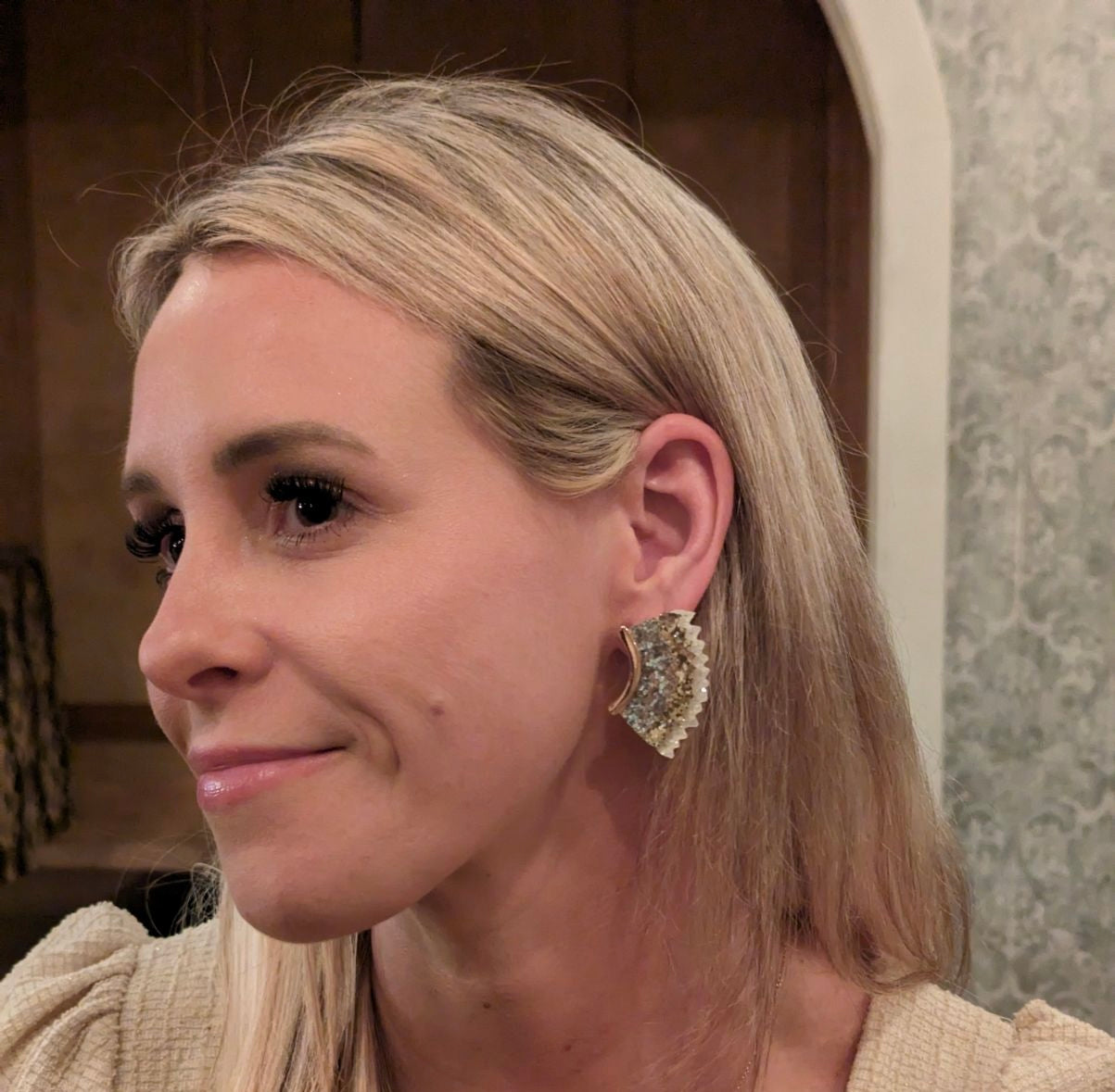 White & Gold Sparkle Wing Earrings