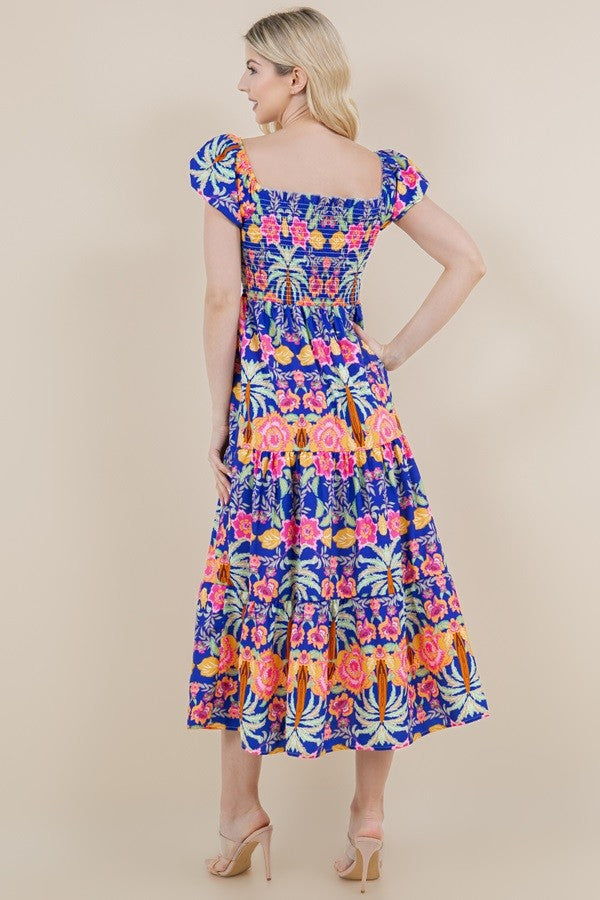 "Serenity" floral bubble sleeve dress
