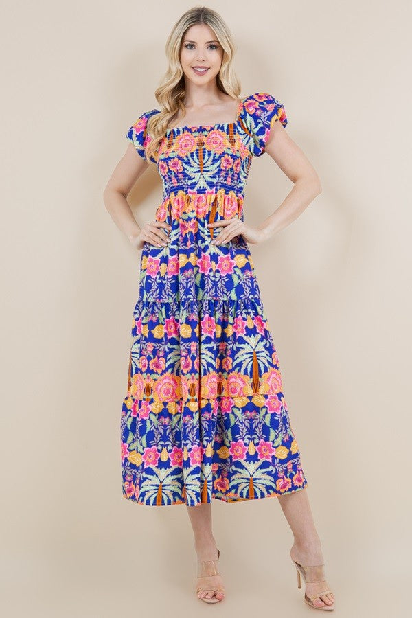 "Serenity" floral bubble sleeve dress