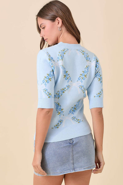 Blue Floral Sweater Top