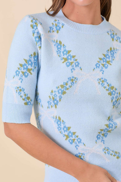 Blue Floral Sweater Top