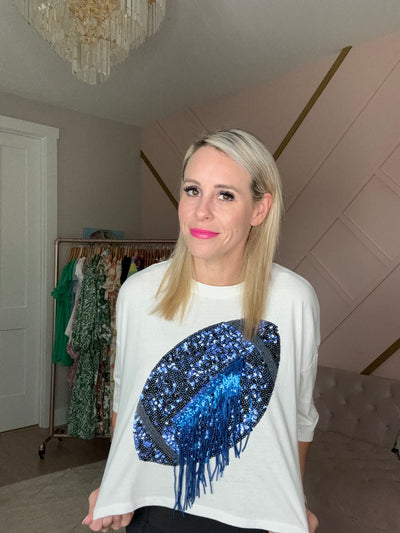 Blue Football Embellished Crop Top